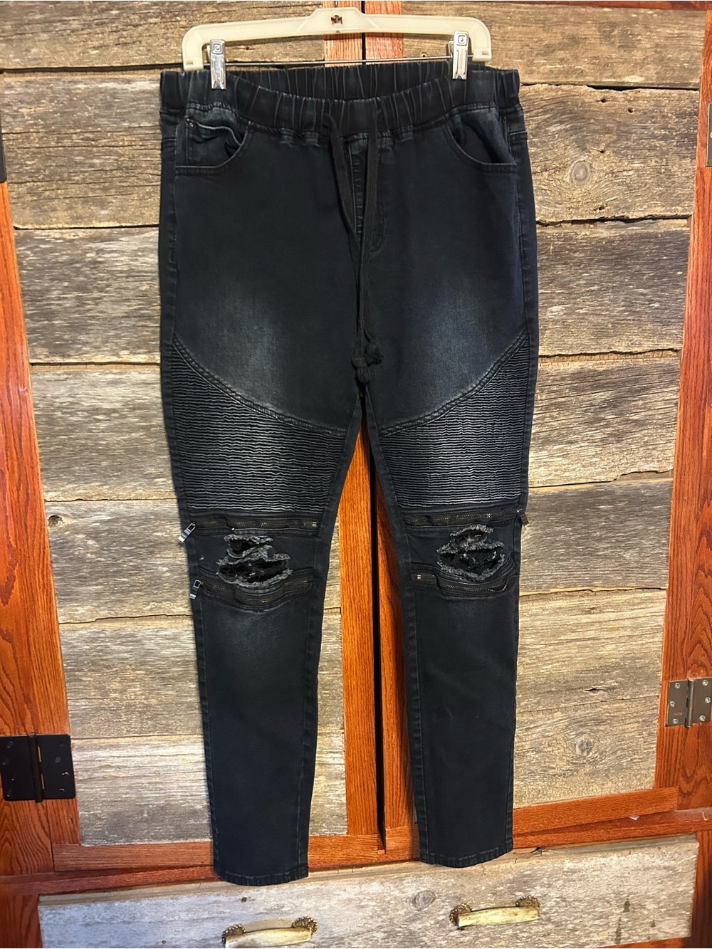 American Bazi Women's Casual Premium Moto Ripped Skinny Denim Joggers Size 16